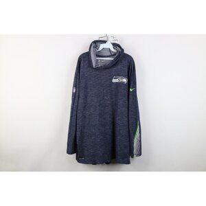 Nike On Field Mens 2XL Spell Out Seattle Seahawks Football Hooded T-Shirt Blue